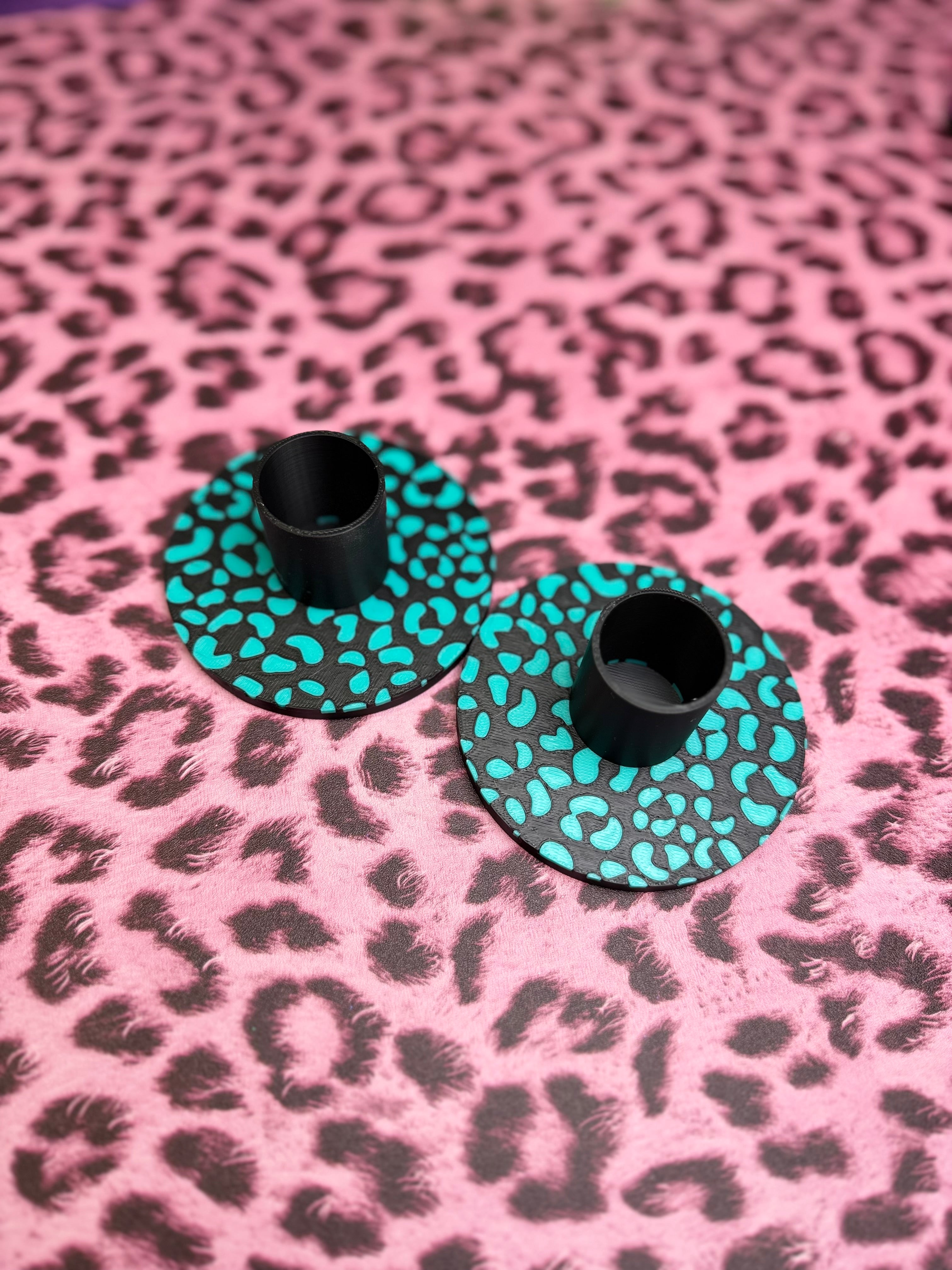 Black and Teal Leopard 3/4 Tumbler Stands (2 pack)