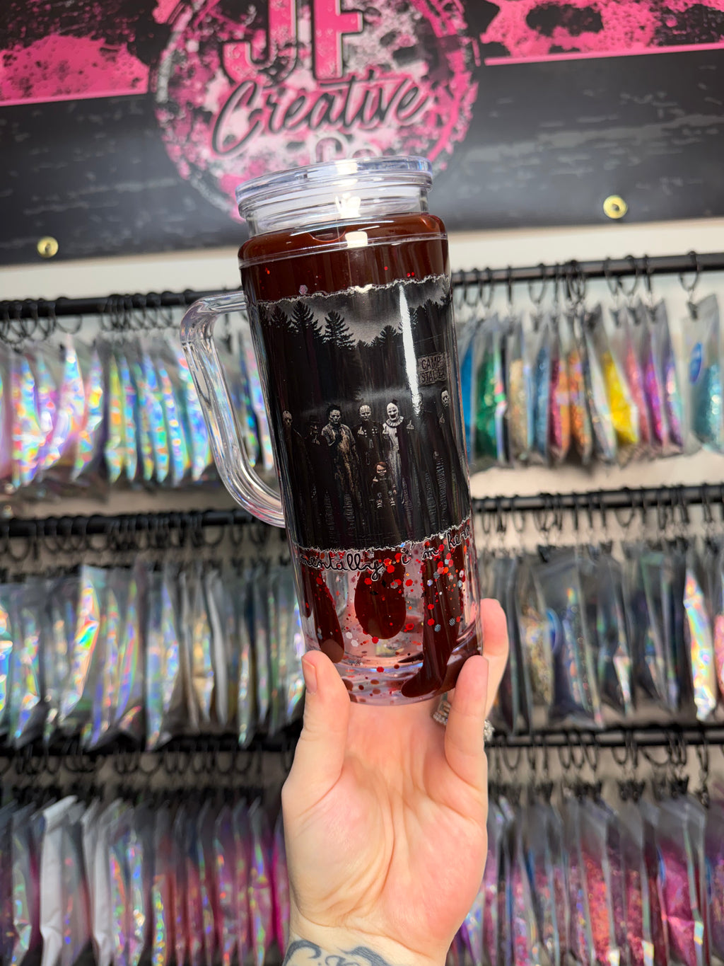 20oz handle Mentally I’m Here Blood Drip