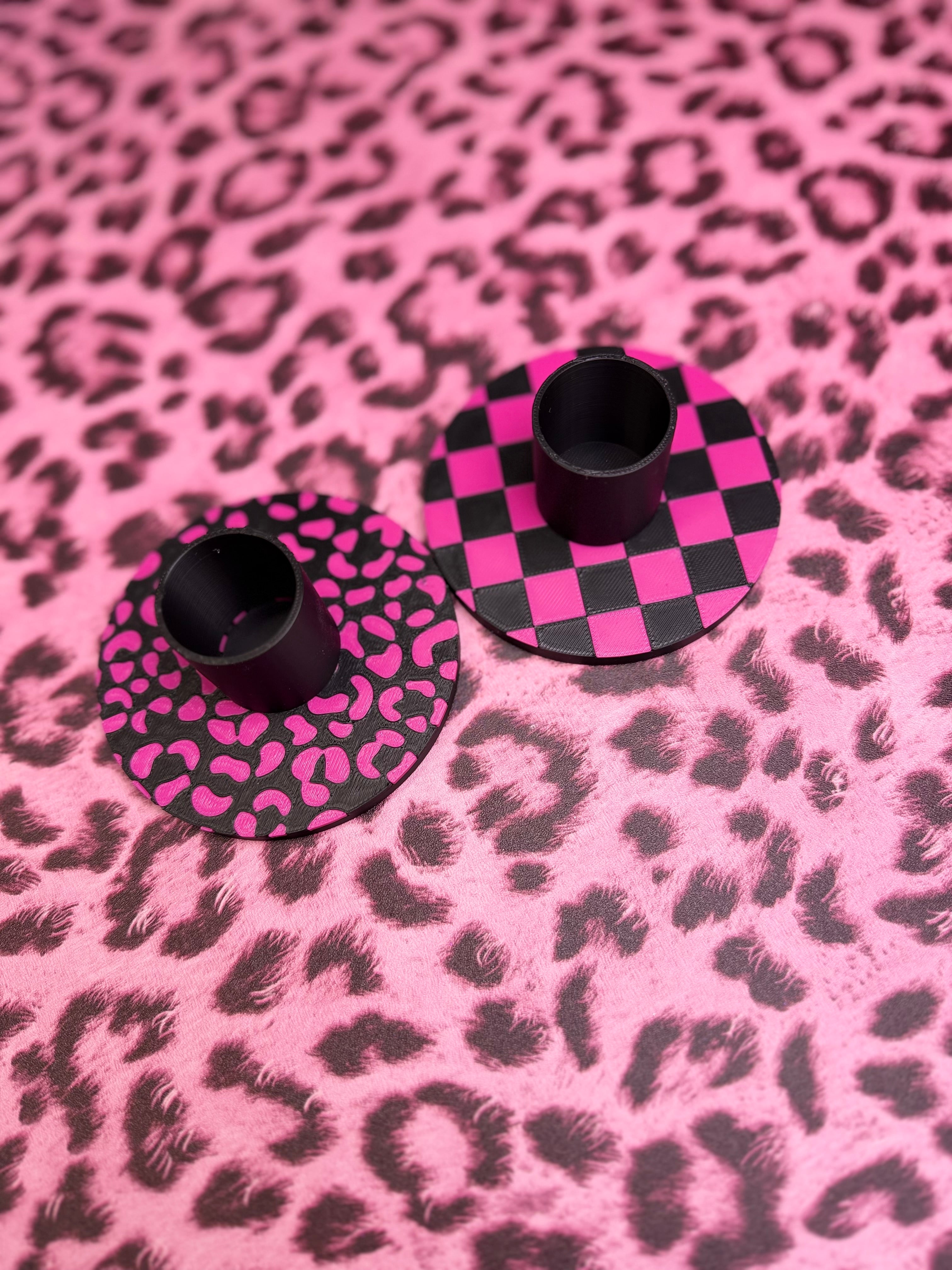 Pink and Black Leopard and Checkered 3/4 Tumbler Stands