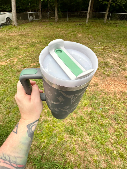 40oz Grey Longhorn Engraved Tumbler